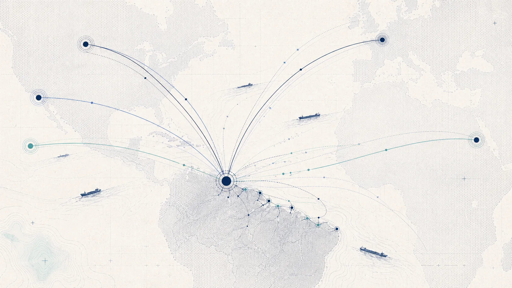 Abstract maritime network representing operator repositioning toward Venezuela